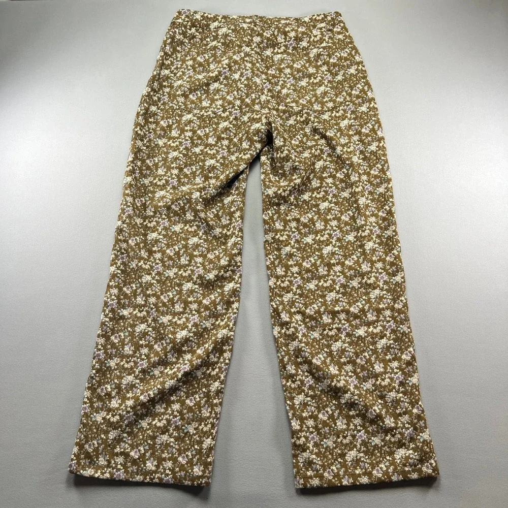 Polagram Corduroy Pants Womens XL Multi Ditsy Floral Cotton Wide Leg High Rise